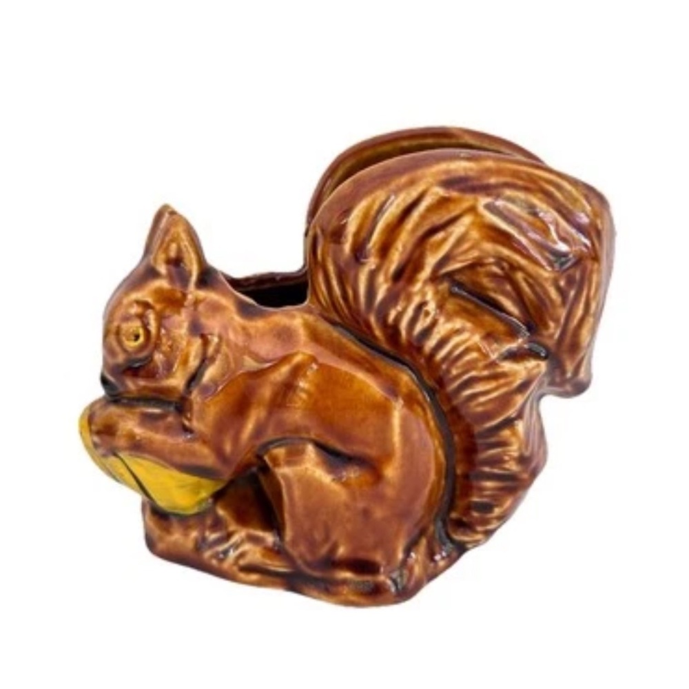 Vintage MCM McCoy Pottery Brown Squirrel Planter 4" Tall 5" Long Vase